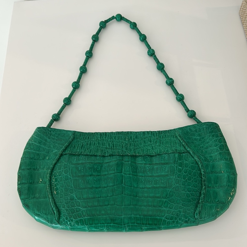 Nancy Gonzalez Green Crocodile Handbag. Comes with outer protective bag.